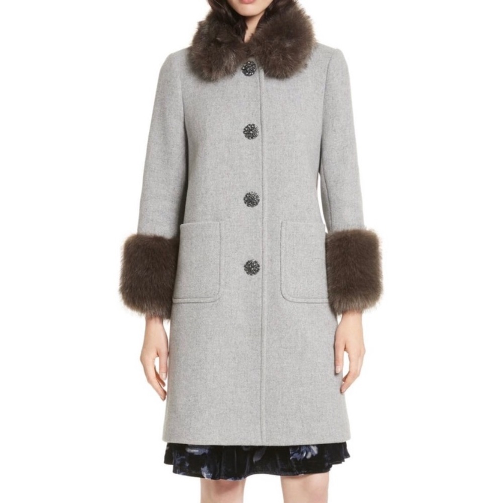 Kate Spade Star Bright Gray Faux Fur Coat sz 0